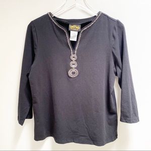 Bob Mackie Wearable Art Black Top Bead Decoration